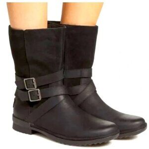 UGG Lorna Boots Wool Fur Lined Side Zip Up Leather Black Size 6.5